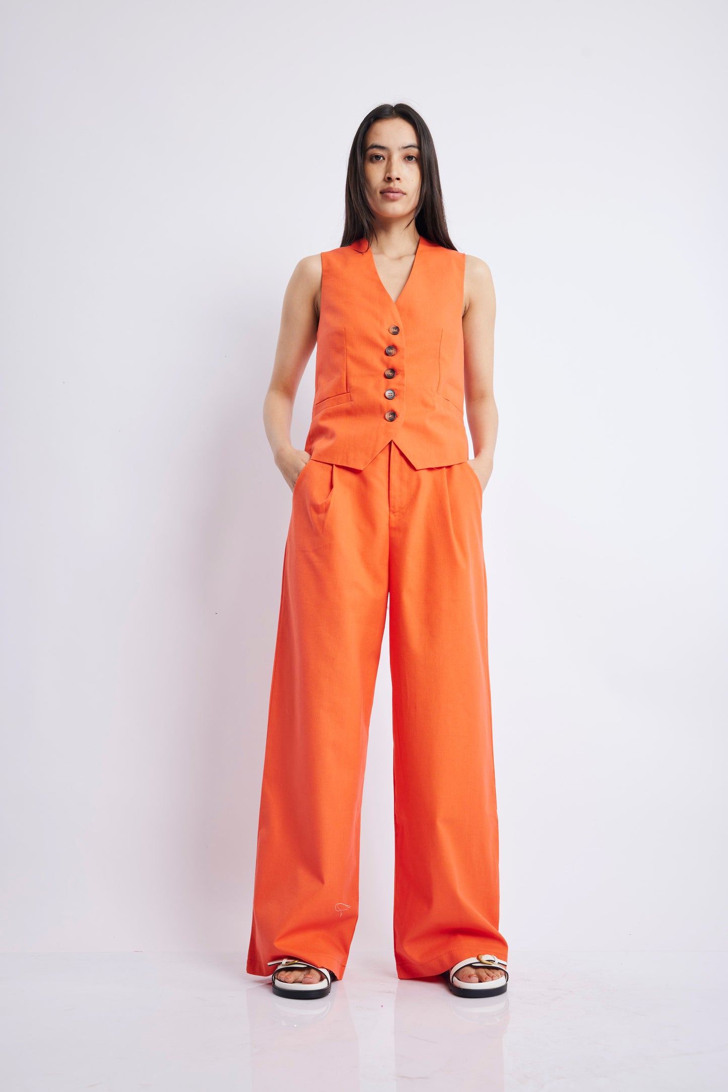 ORANGE WAISTCOAT PANT SET