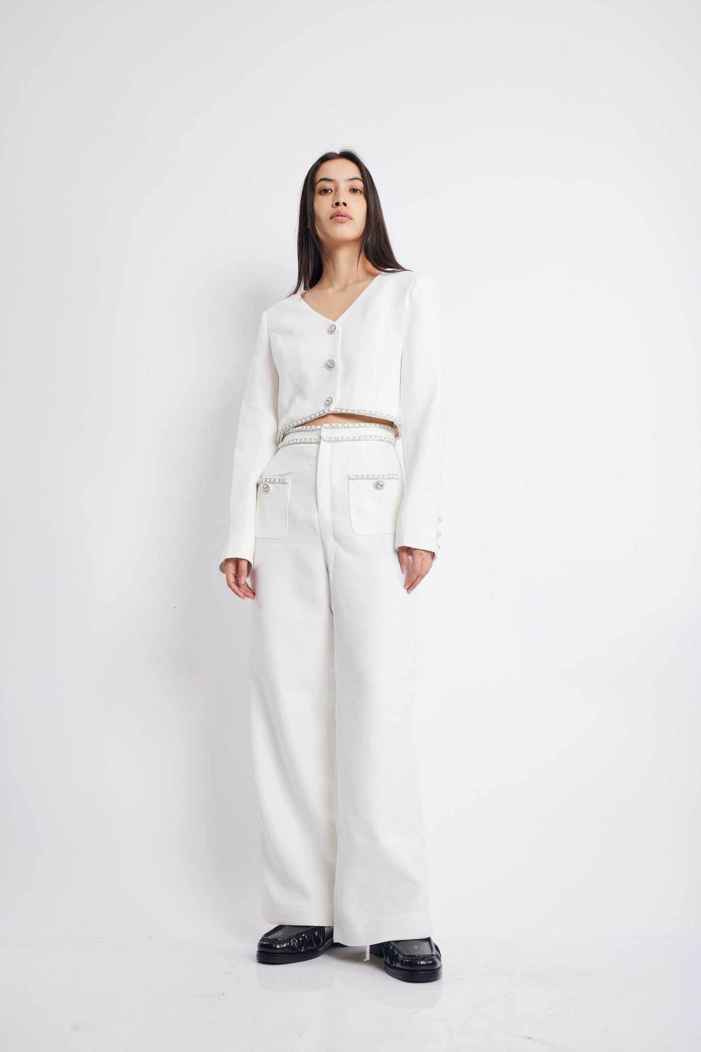 WHITE CROP TOP PANT SET