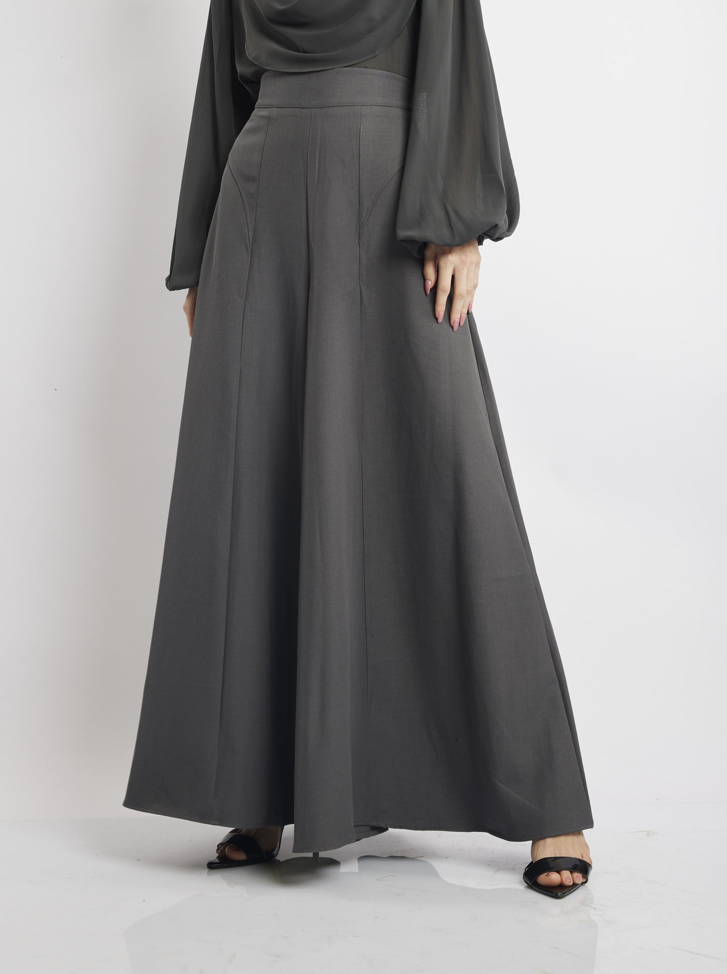 Charcoal Grey Flared High-Waist Palazzo Pants