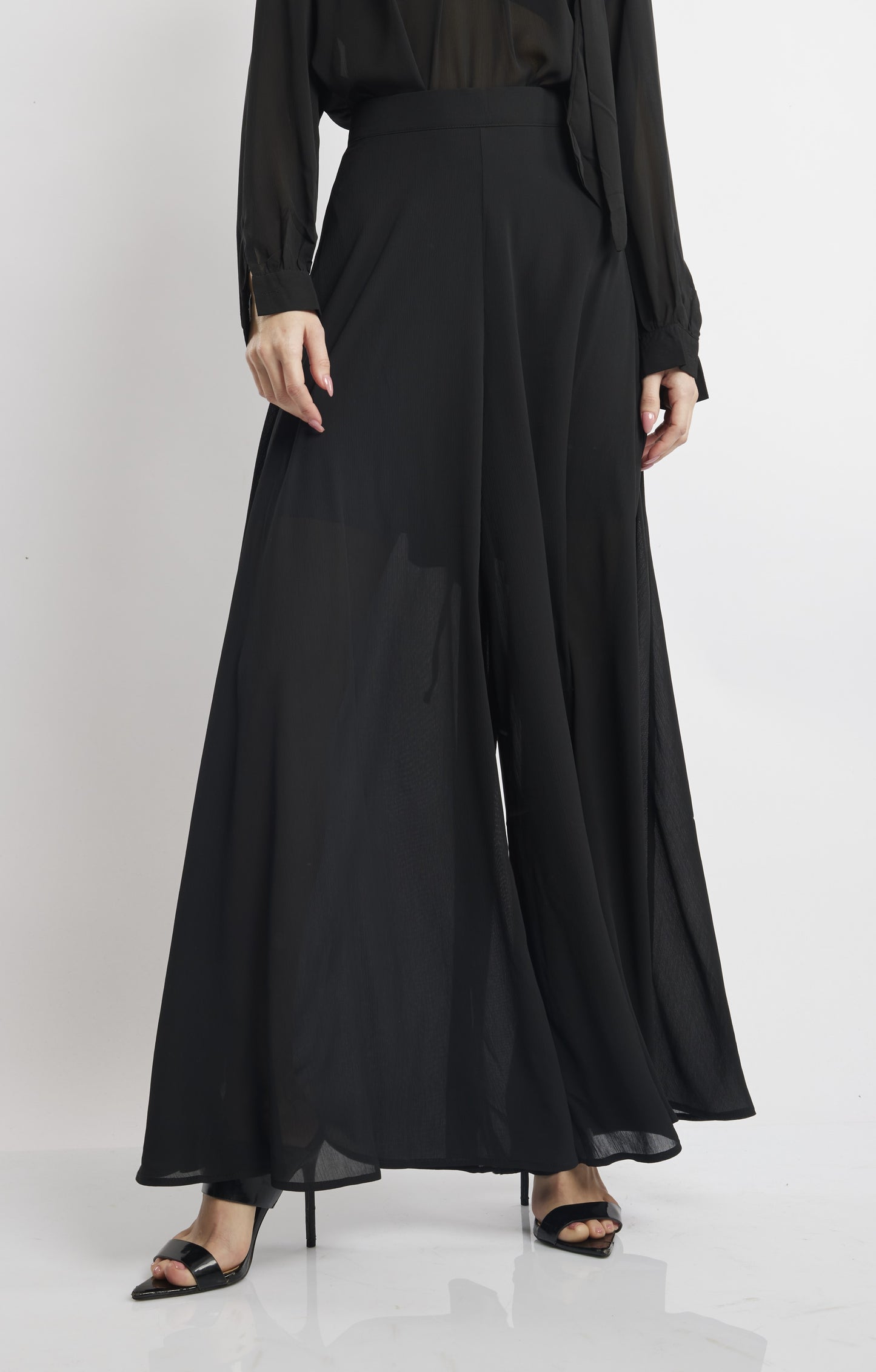 Black Fluid Wide-Leg Palazzo Pants