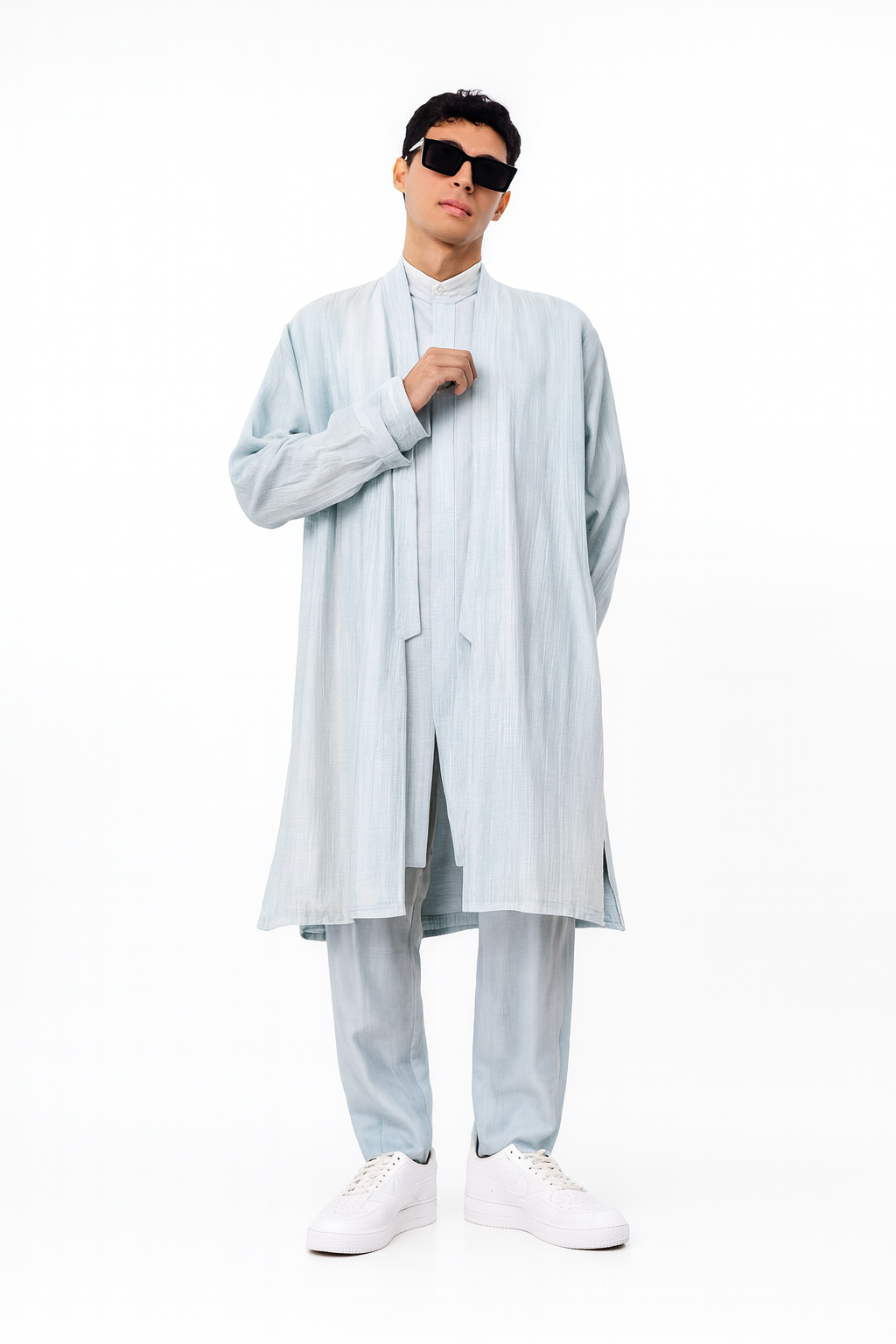 Ice Blue Textured Indo-Western Set