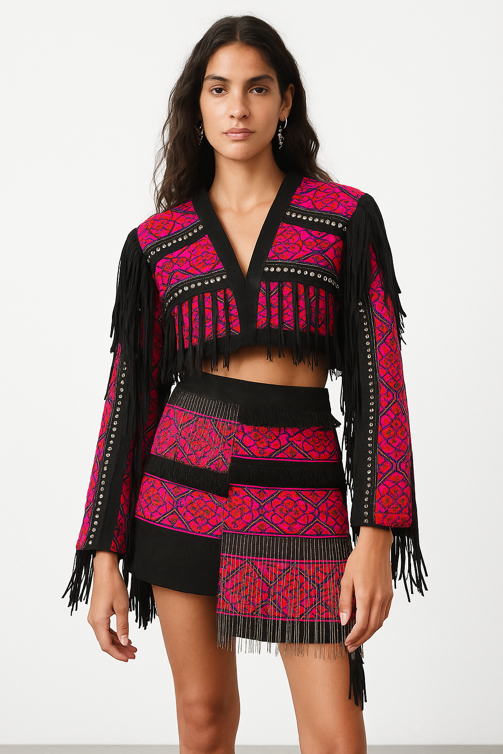 Aztec Fringe Embroidered Skirt