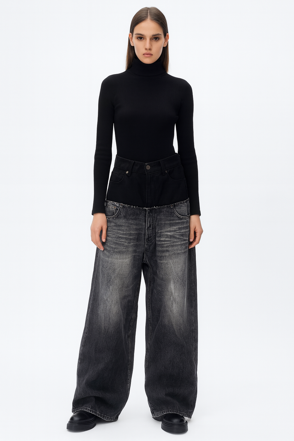 Two-Tone Wide-Leg Contrast Jeans