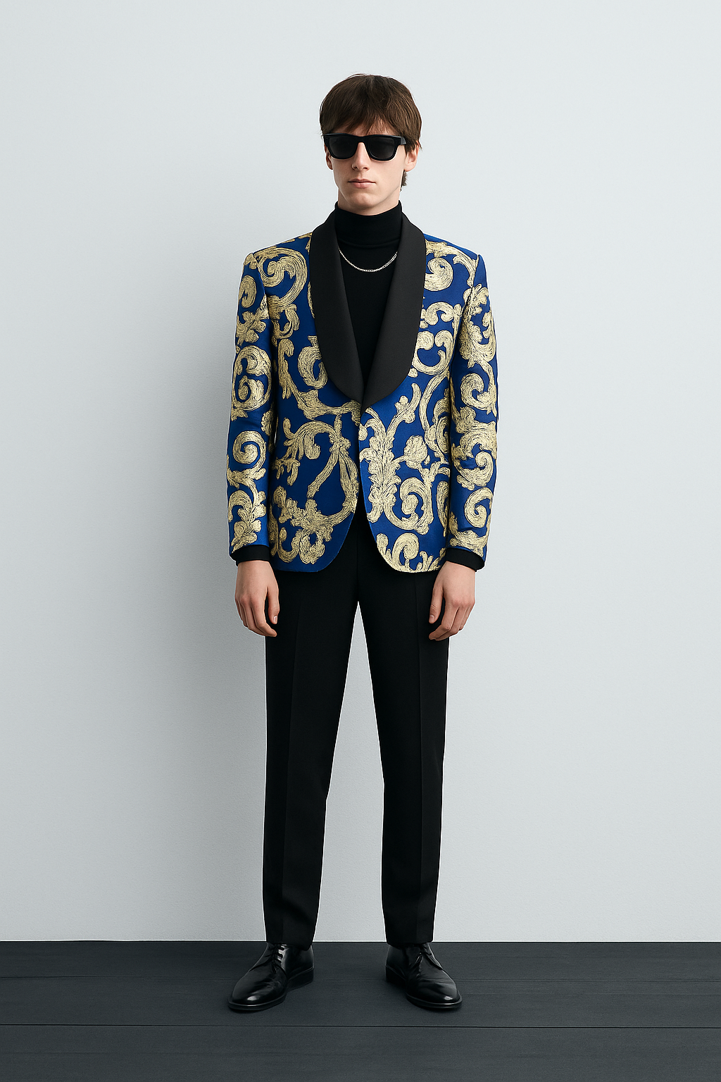 Royal Blue & Gold Baroque Tuxedo Suit โ Premium Shawl Lapel