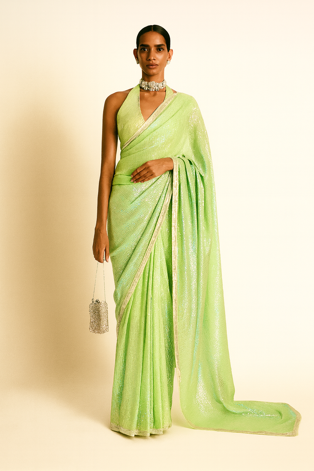 Lime Lustre Sequin Saree