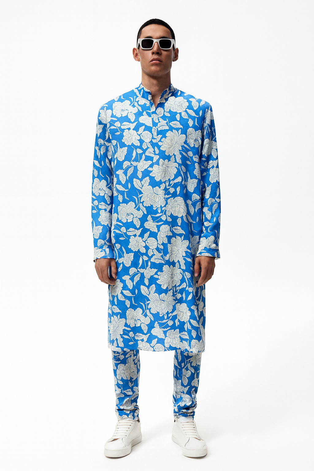 Blue Floral Statement Long Kurta