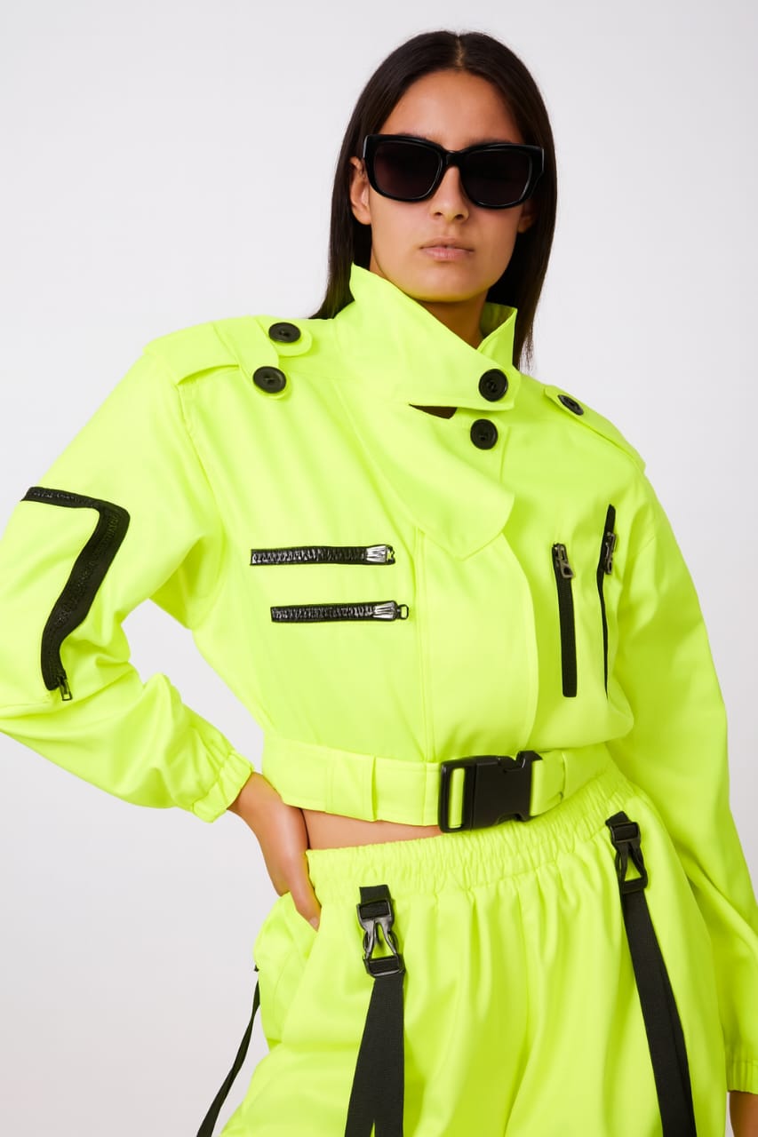 Neon green black street jacket