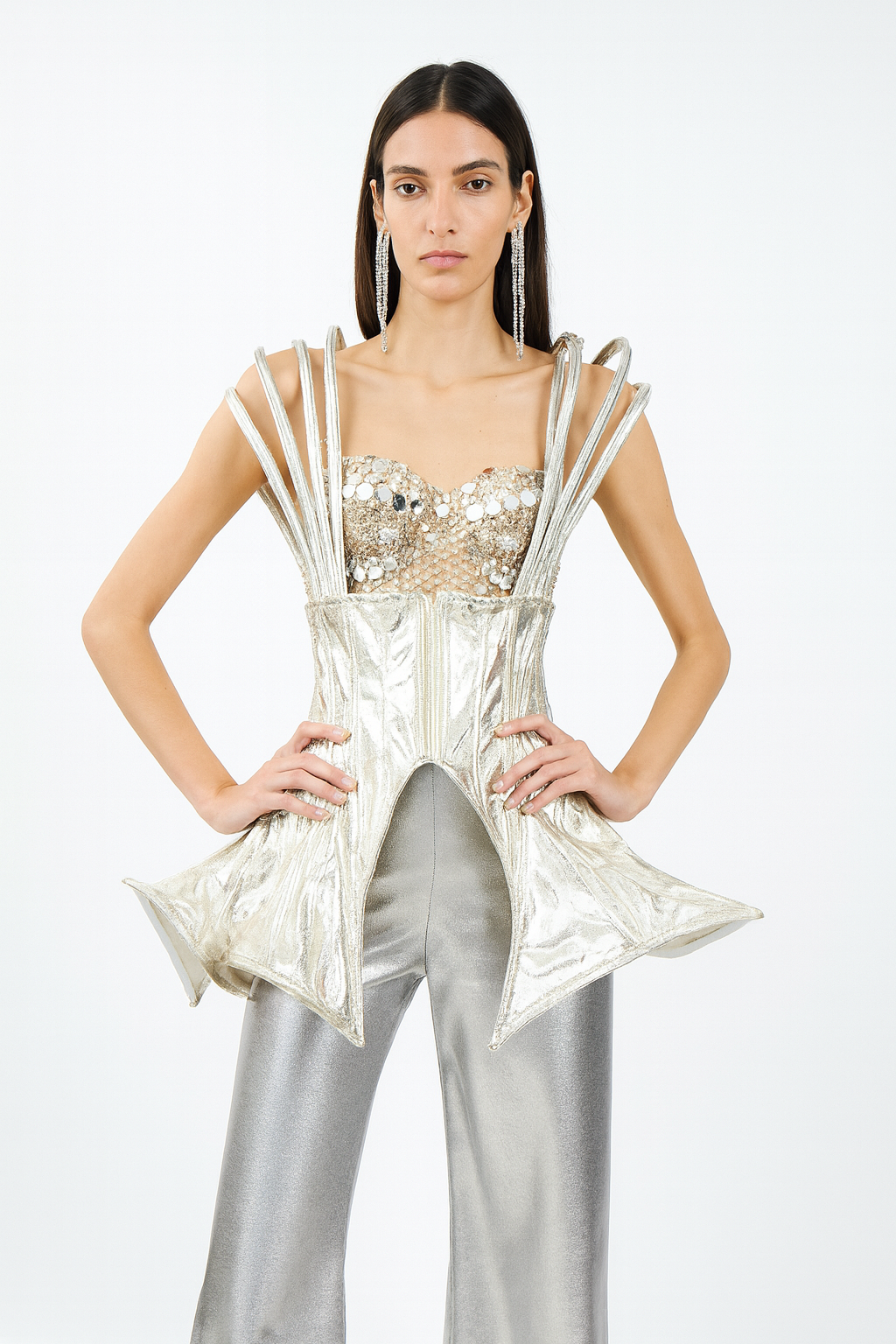 Silver Structured Sequin Corset