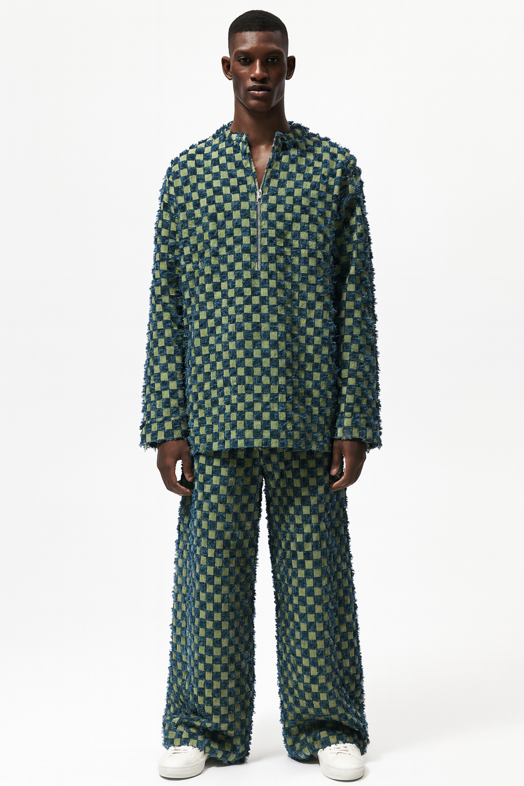 Green Textured Checkered Co-ord Set