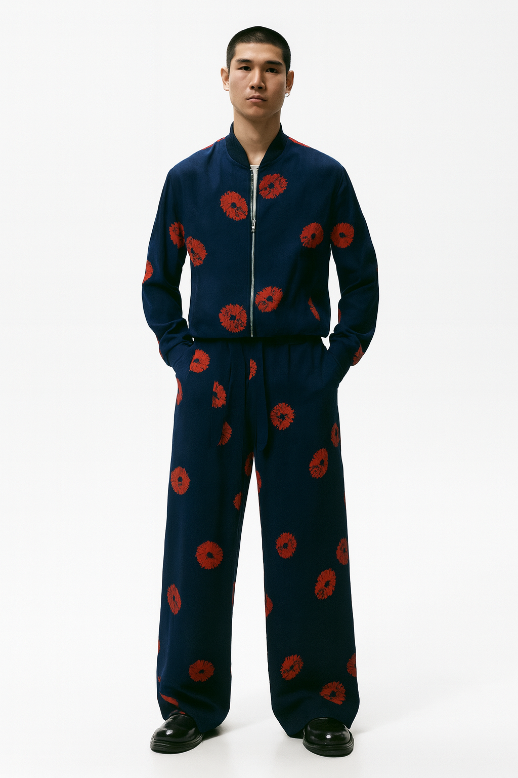 Navy & Red Floral Motif Bomber Co-Ord Set