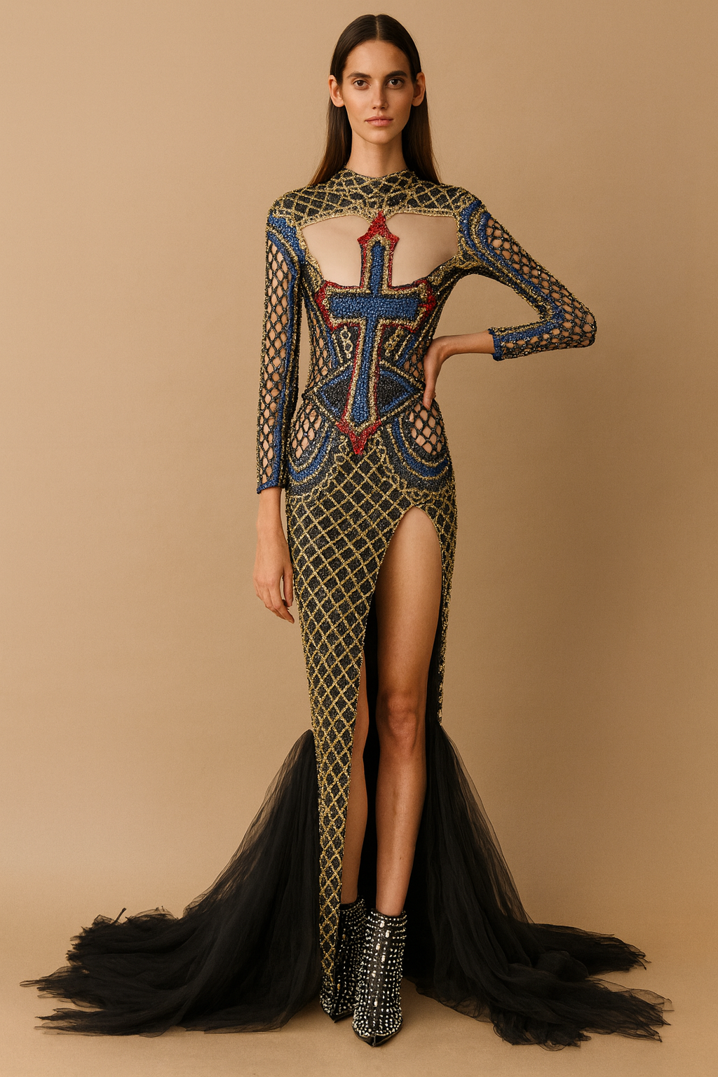 Gilded Cross Mesh Gown