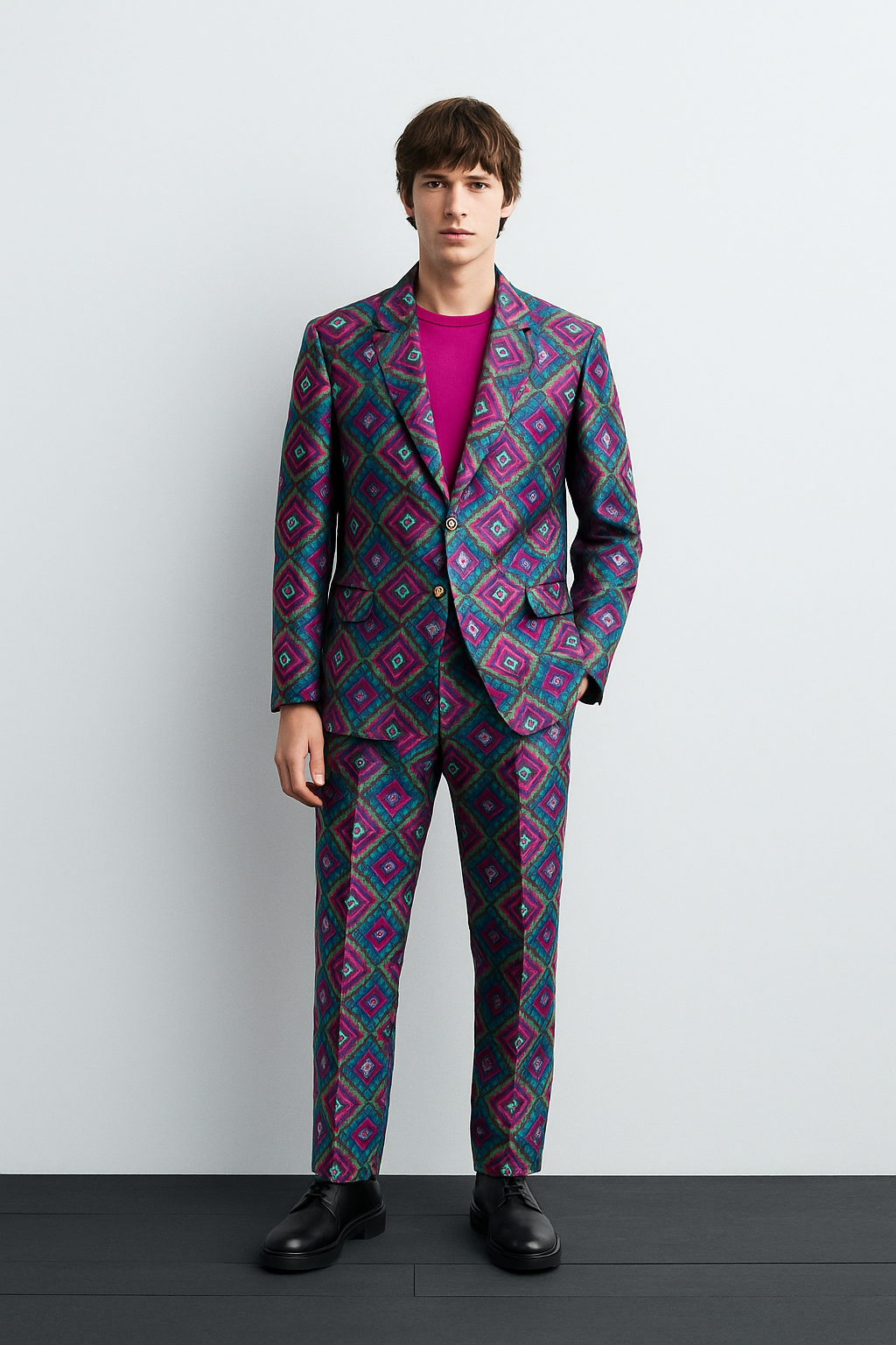 Multicolor Geometric Print Suit Set