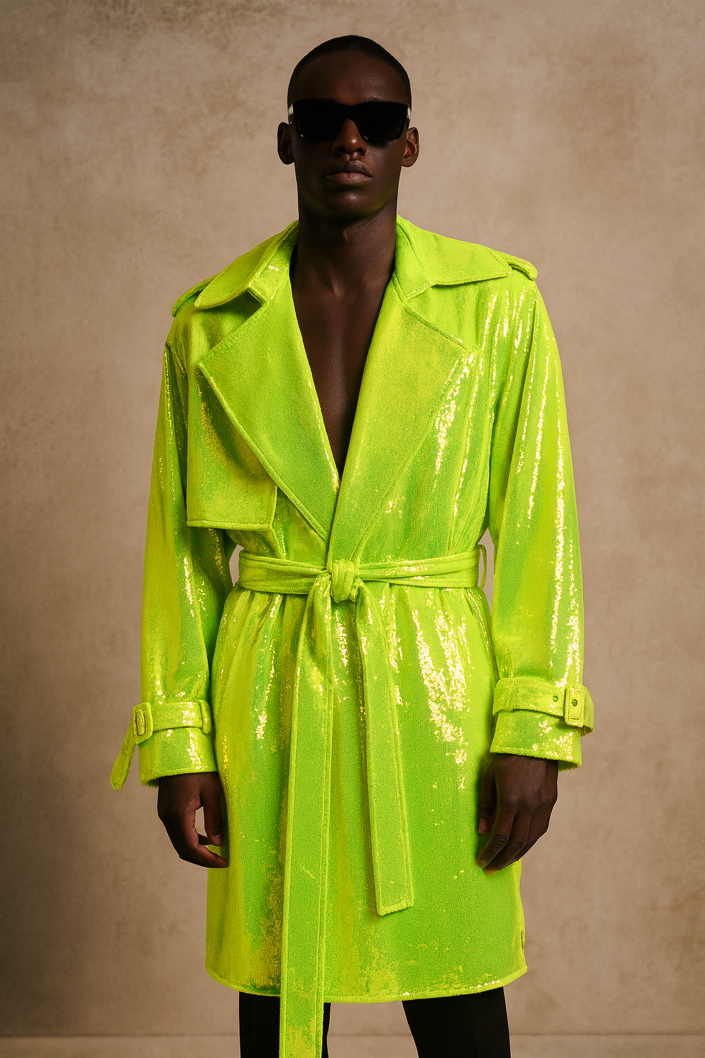 Neon Lime Sequin Trench Coat