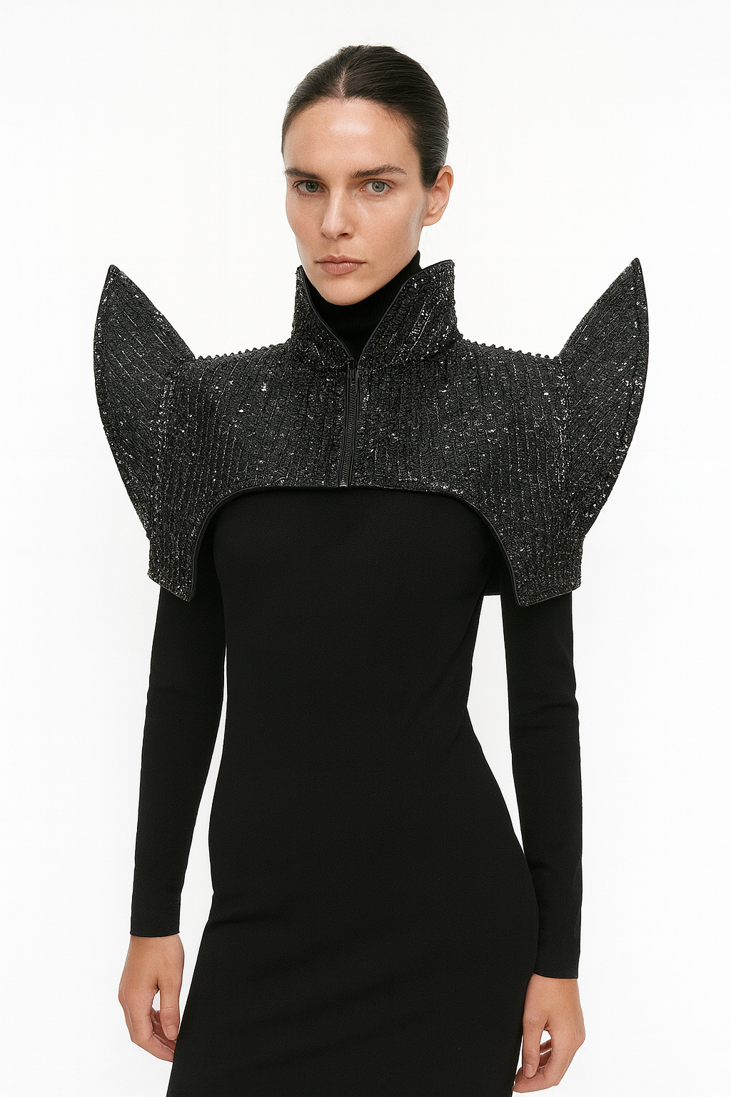 Black Sequin Structured Shoulder Bolero
