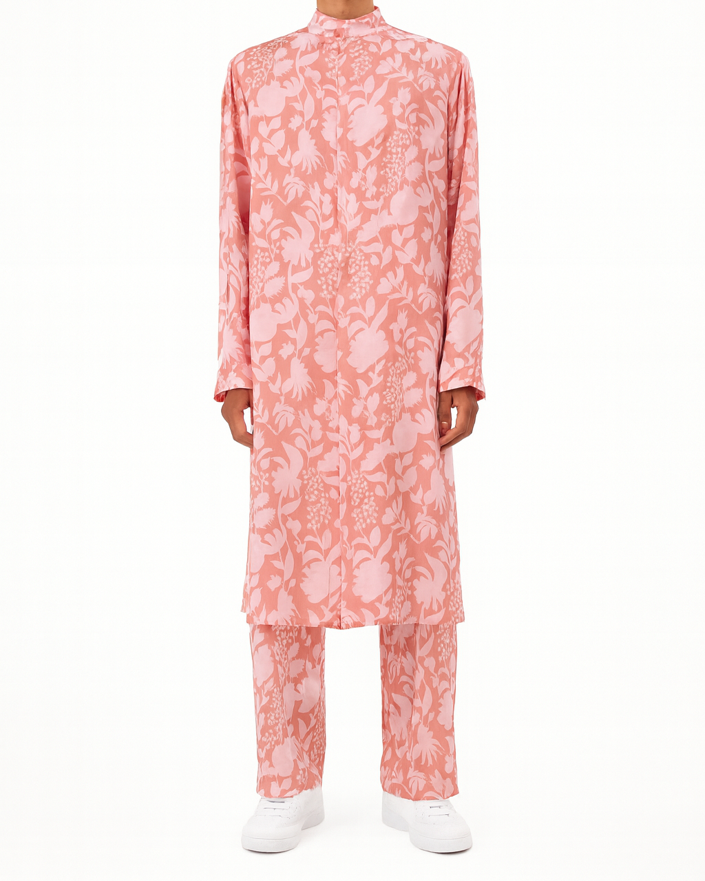 Blush Pink Floral Print Long Kurta
