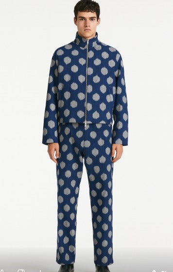 Navy & Grey Polka Ikat High-Neck Co-Ord Set