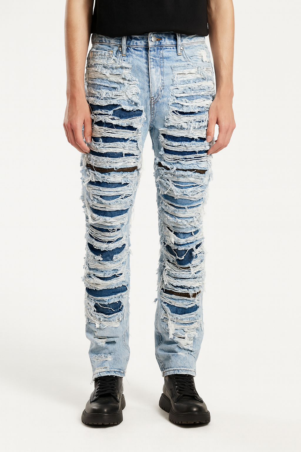 Extreme Distressed Light-Wash Denim Pants
