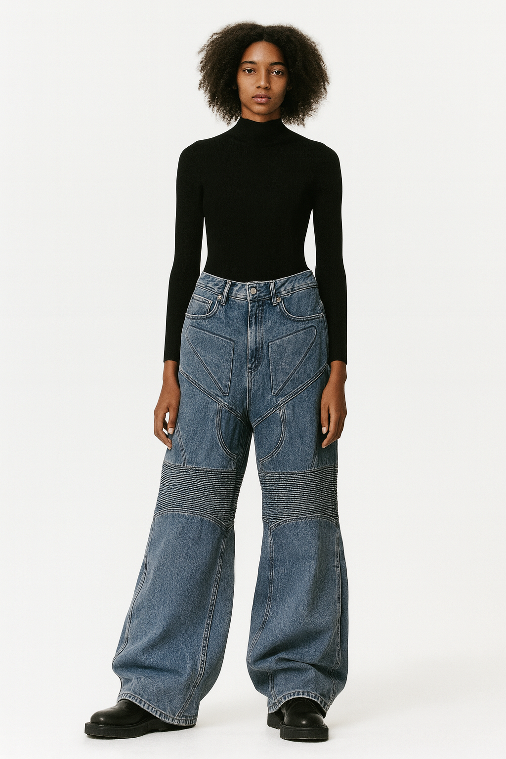 Structured Panel Wide-Leg Jeans