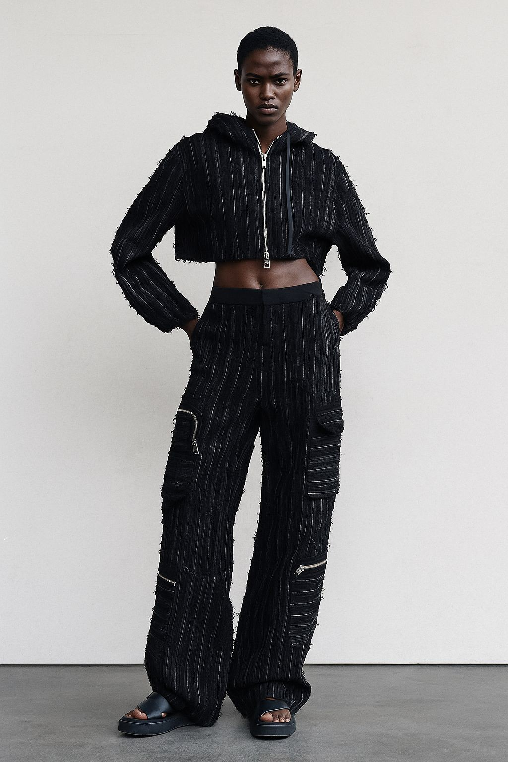 Black Textured Cargo Co-ord Set