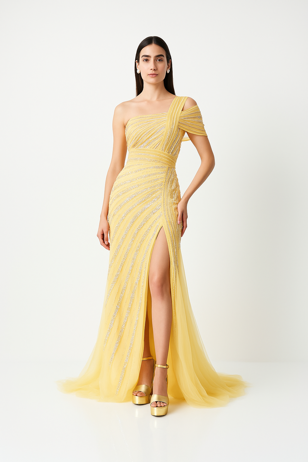 Sunshine Yellow One-Shoulder Gown