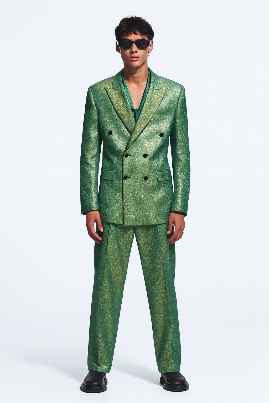 Emerald Sparkle Double-Breasted Suit