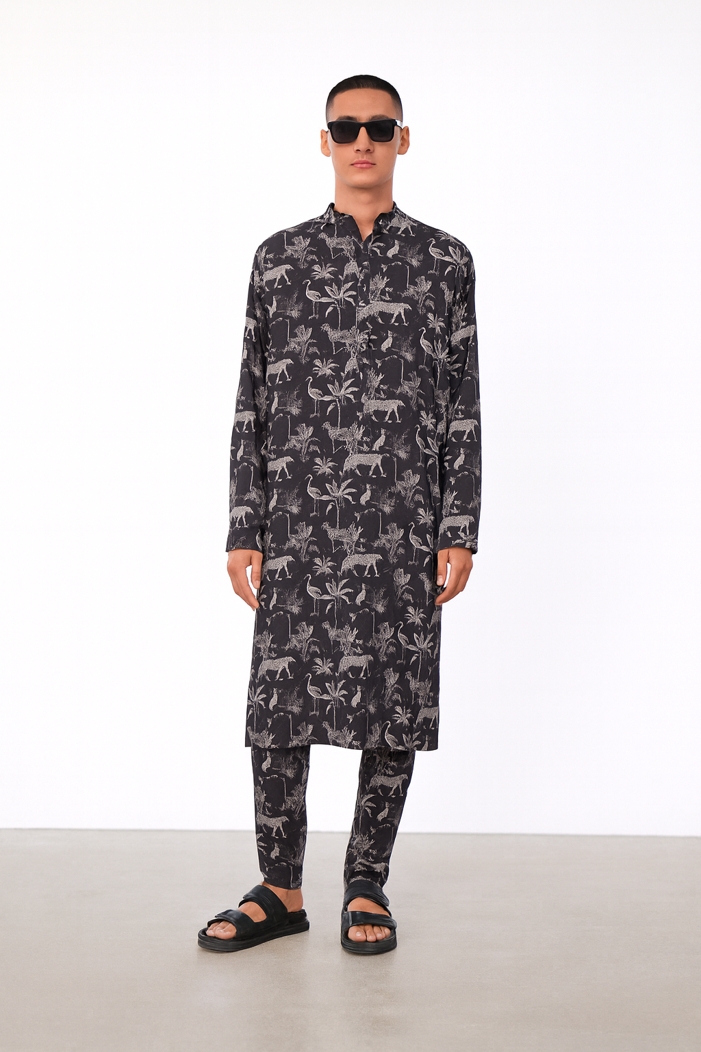 Black Safari-Print Kurta Set