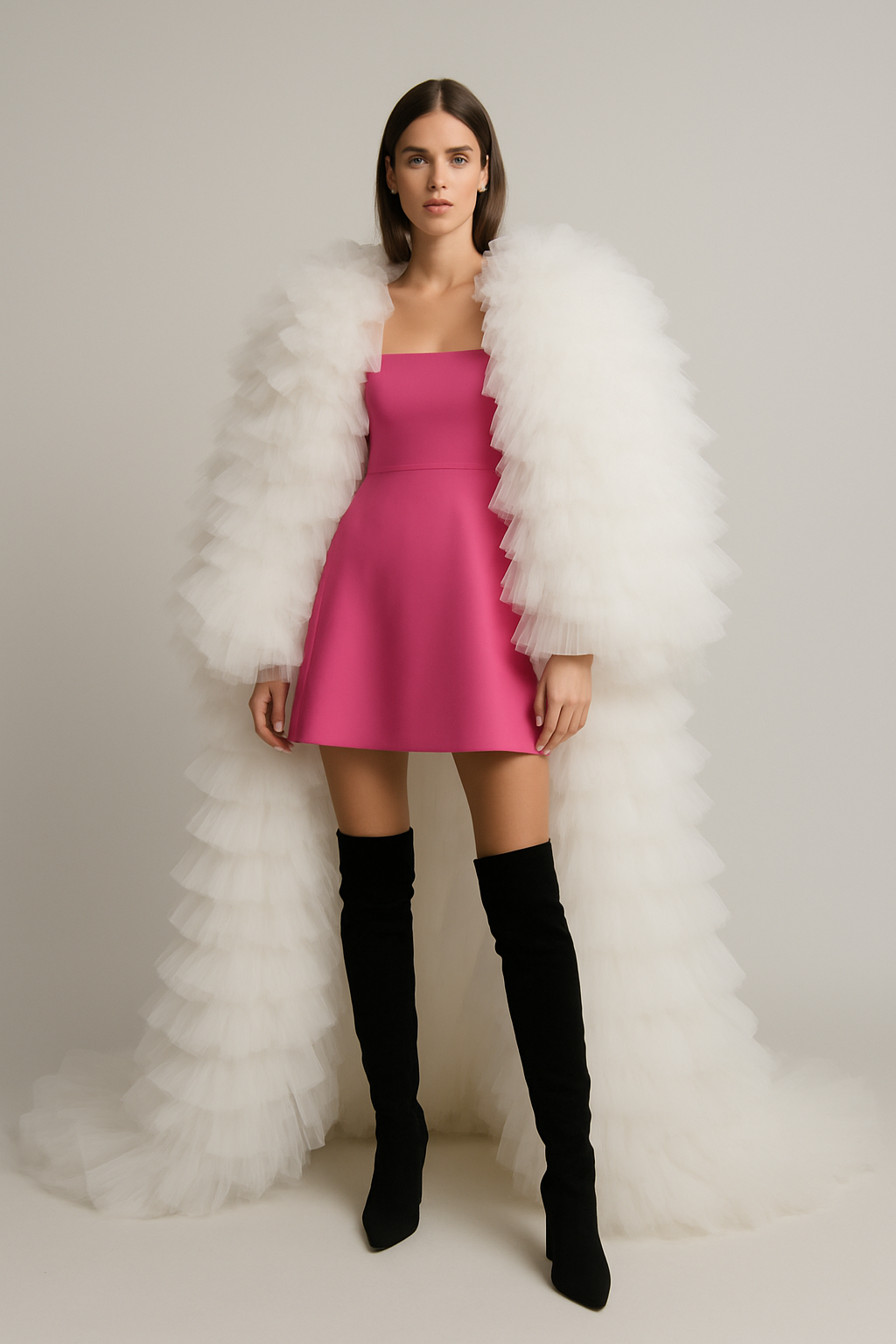 White Textured Organza Cape