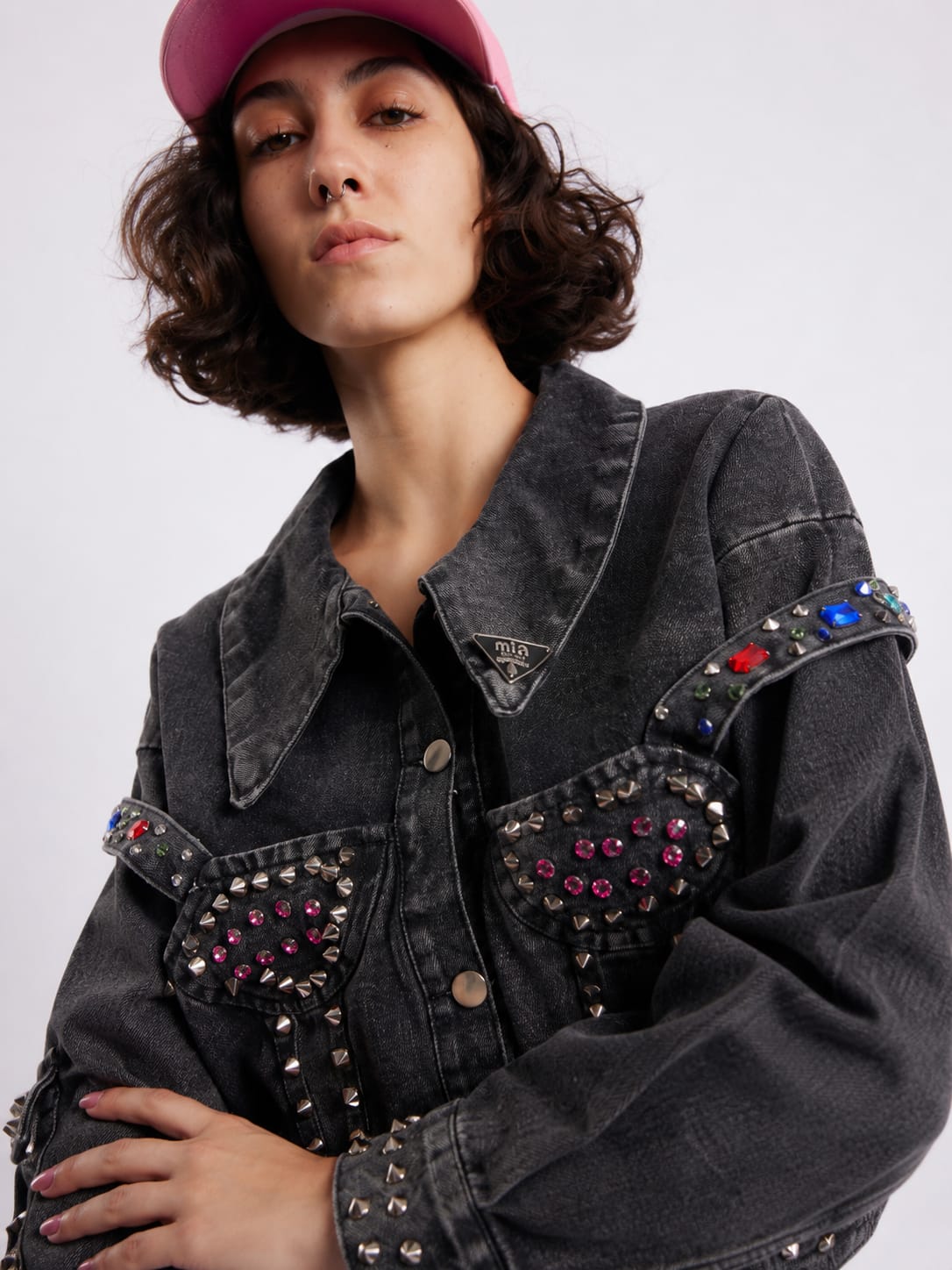 Studded Embellished Black Denim Jacket