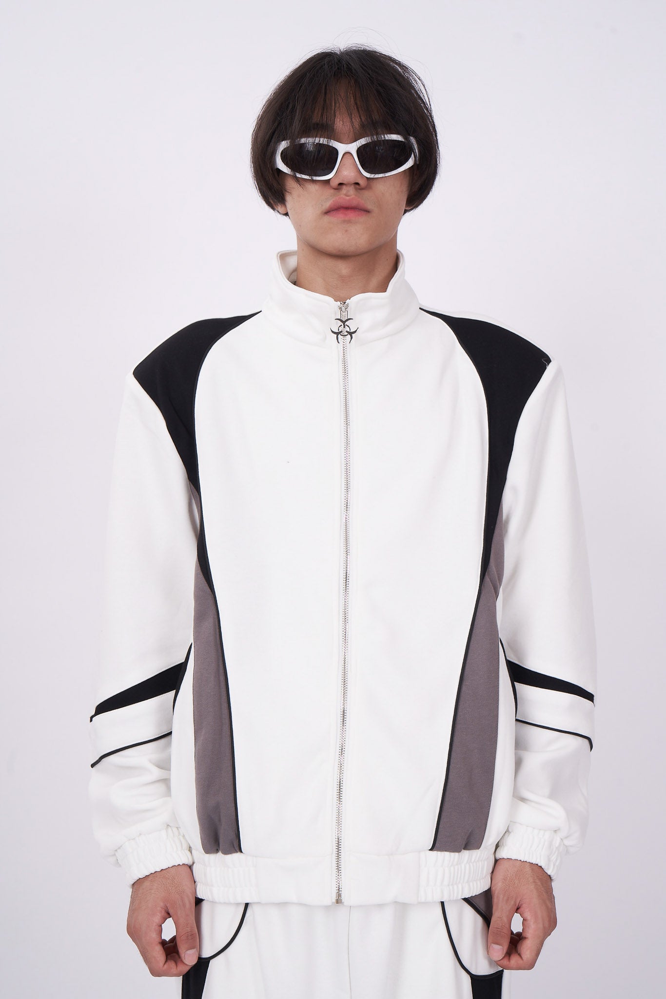 White & Grey Panelled Sport Zip Jacket