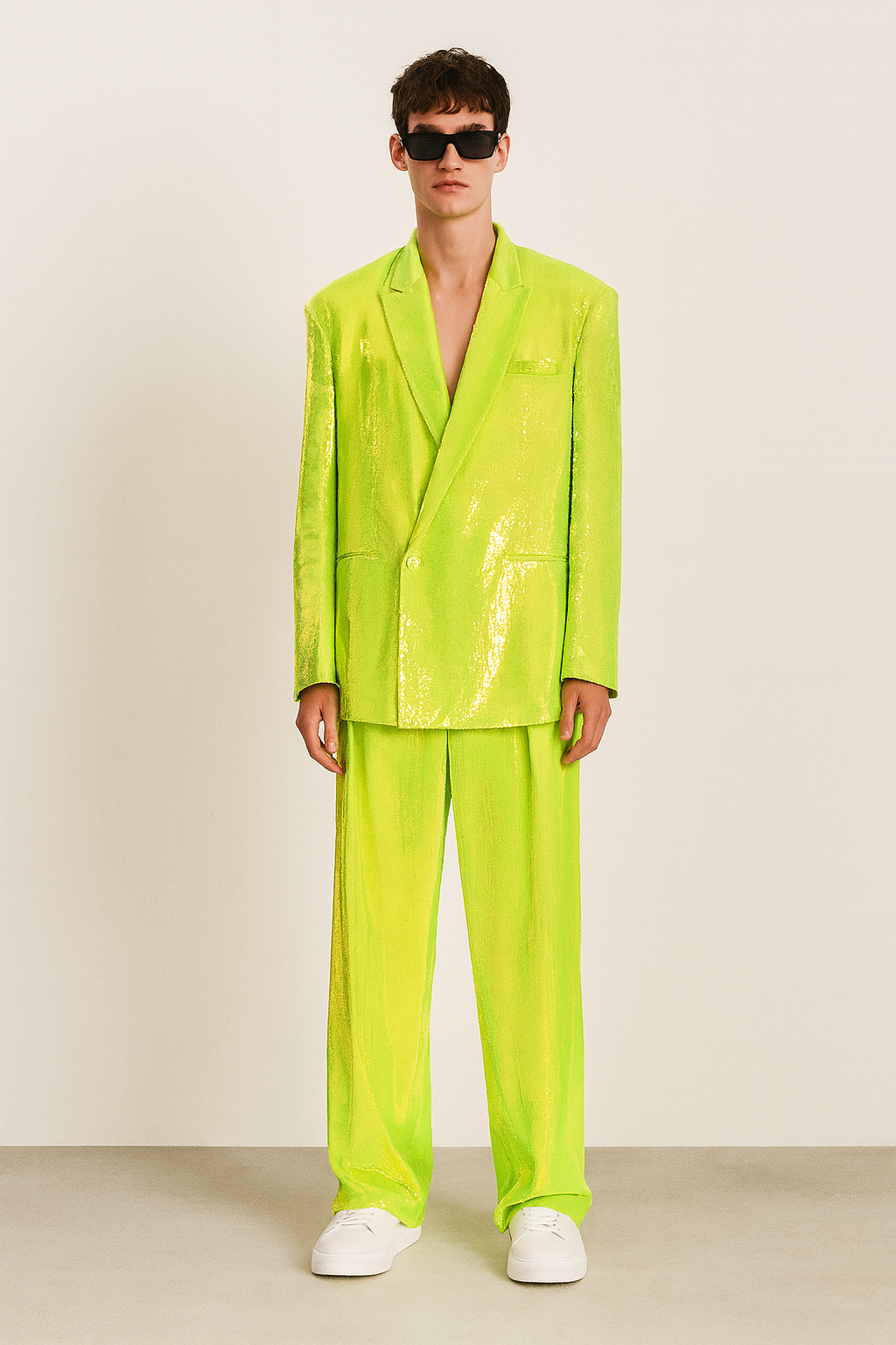 Neon Lime High-Shine Sequin Suit