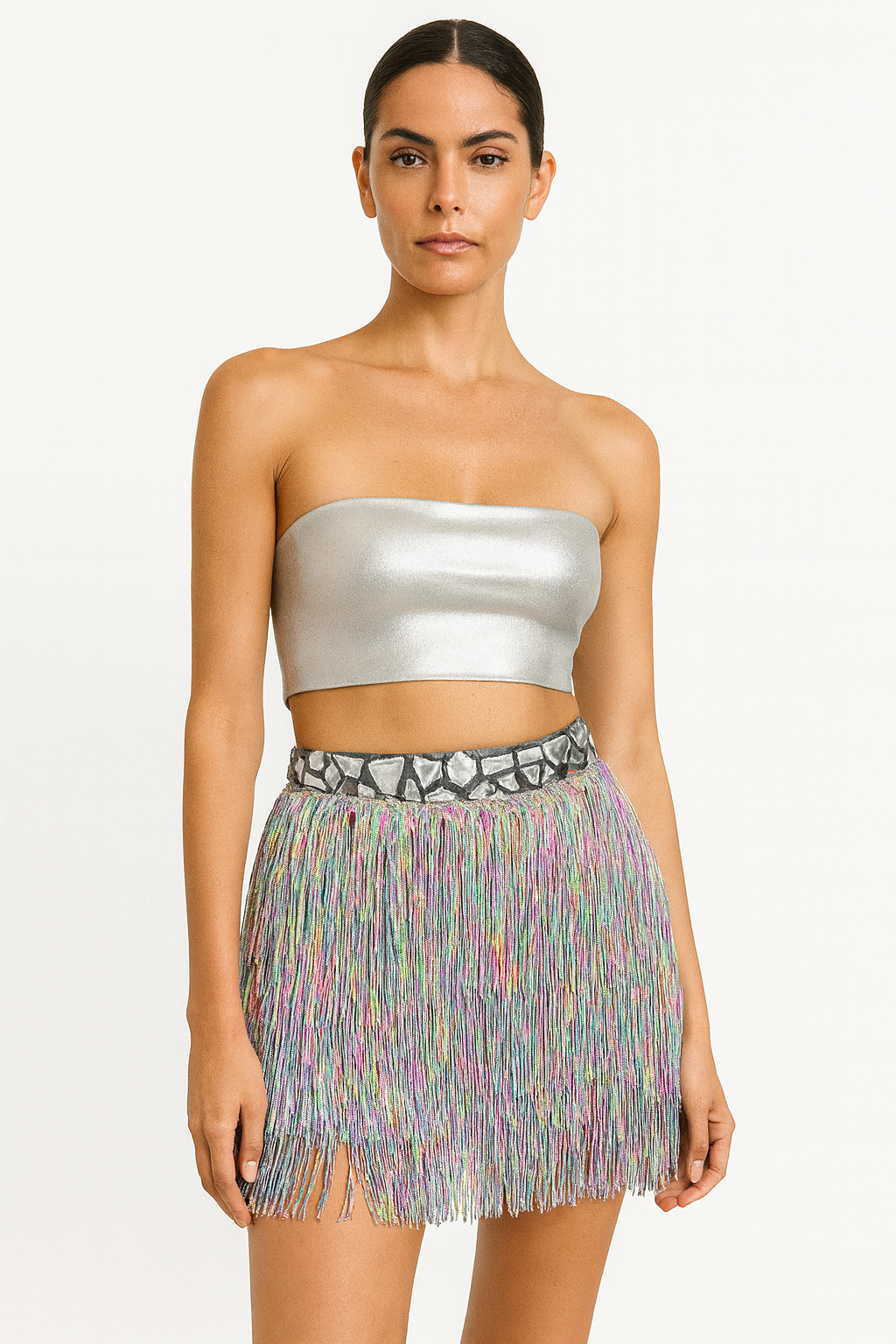 Iridescent Fringe Mini Skirt