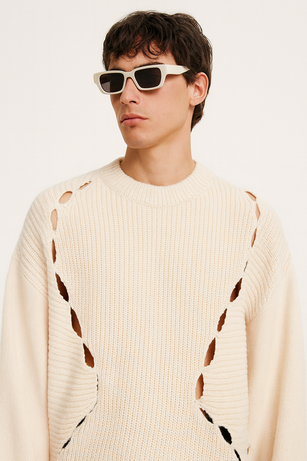 Cream Cut-Out Textured Knit Jumper