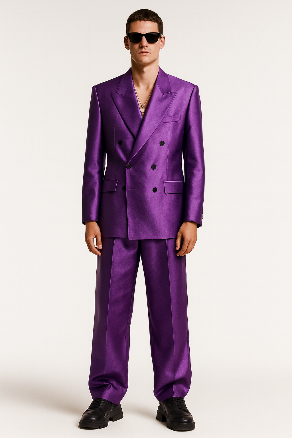 Royal Purple Satin Double-Breasted Suit