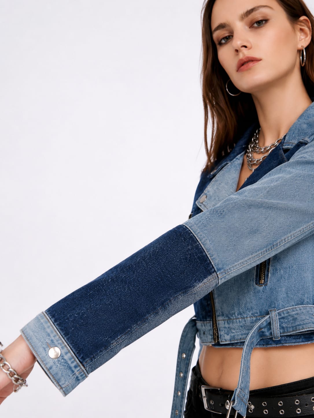 Belted Biker Denim Jacket