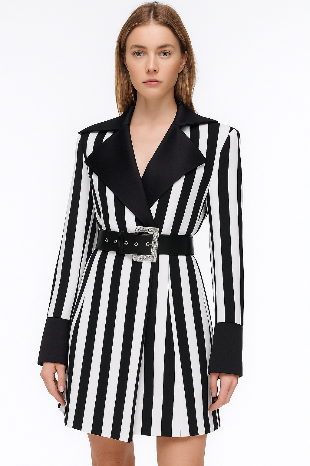Monochrome Striped Blazer Dress