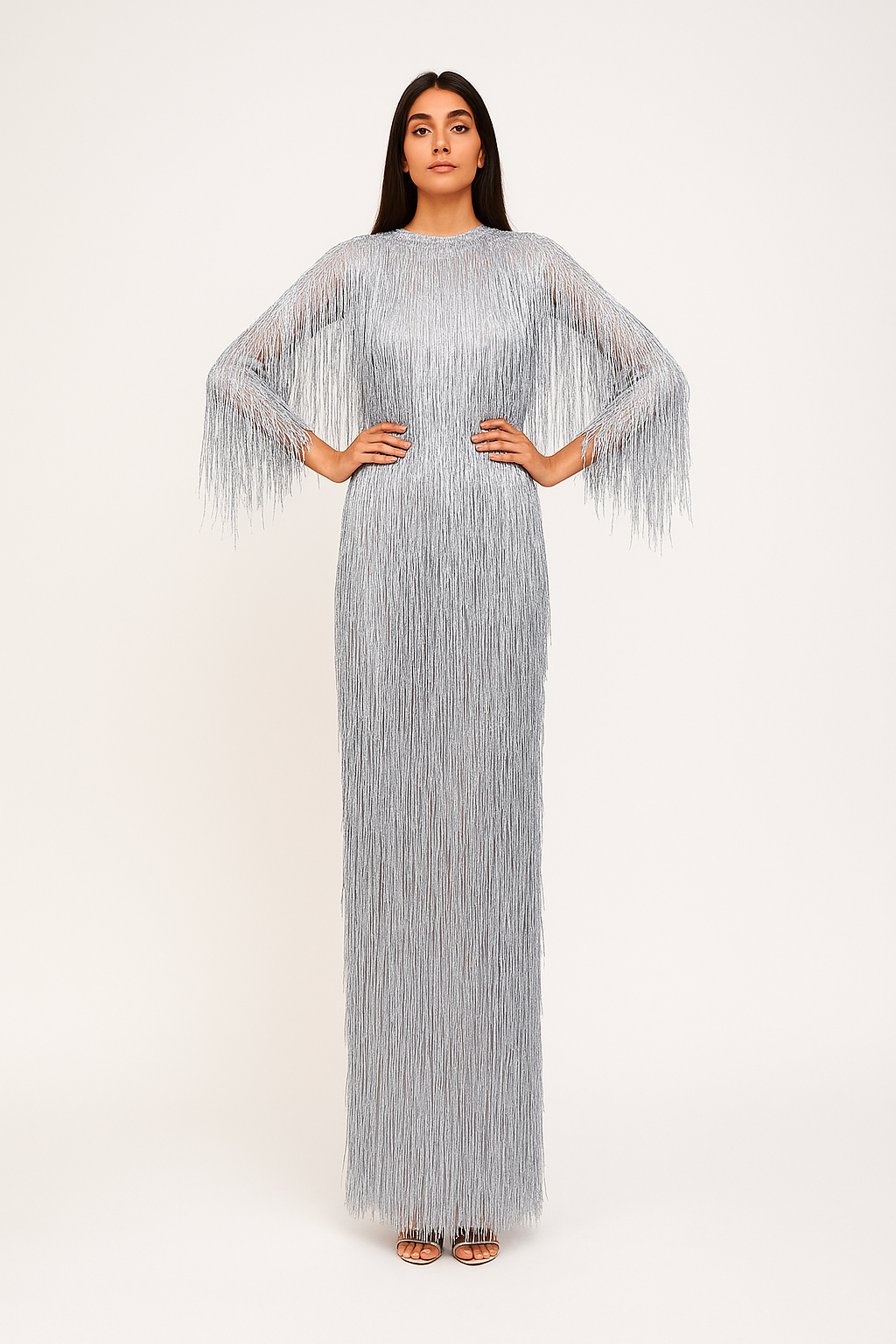 Silver Fringe Maxi Gown