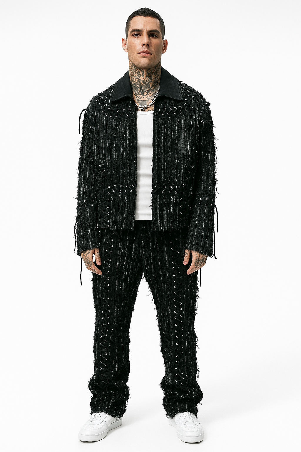 Black Laced Textured Utility Co-ord Set