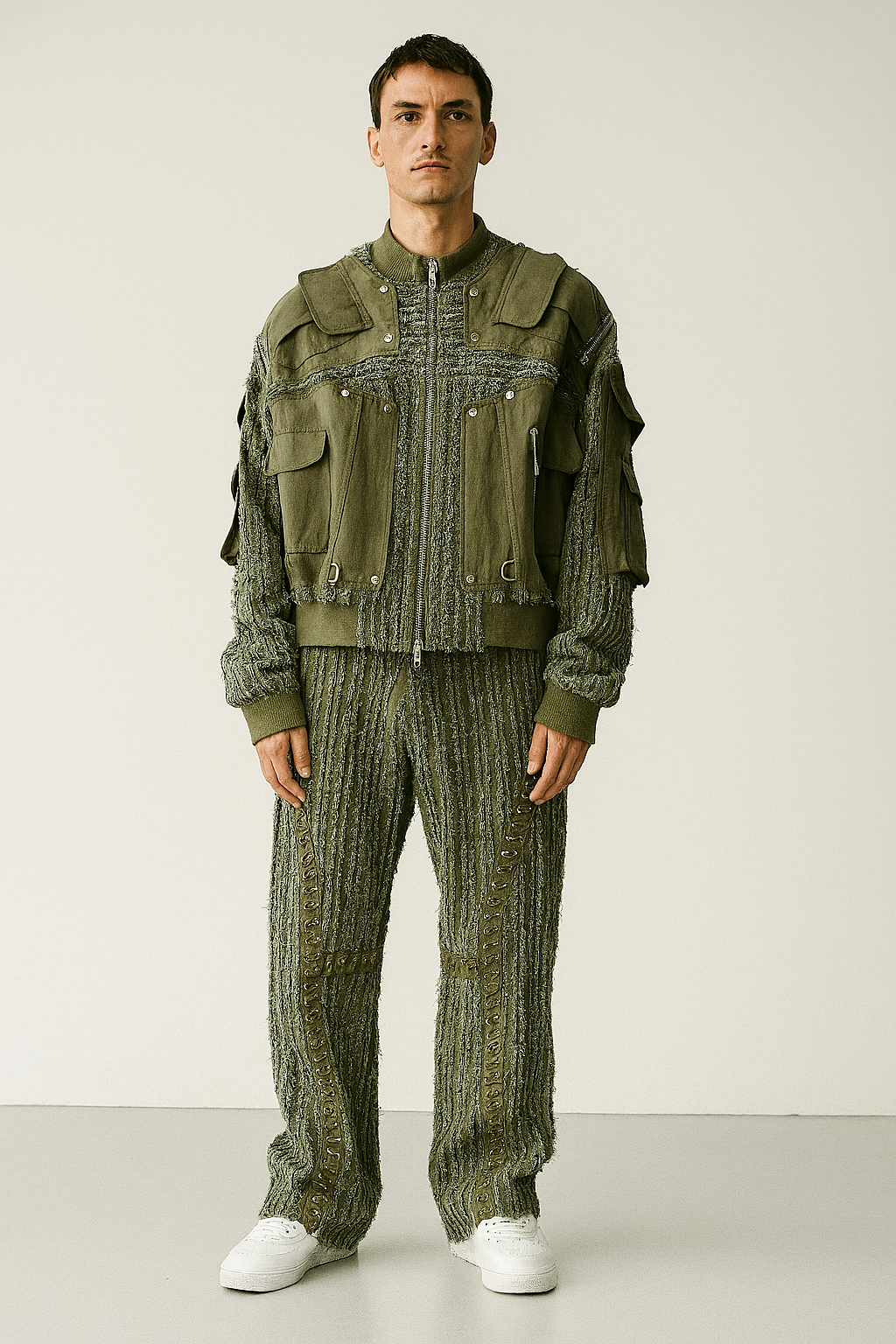 Olive Textured Utility Cargo Co-ord Set