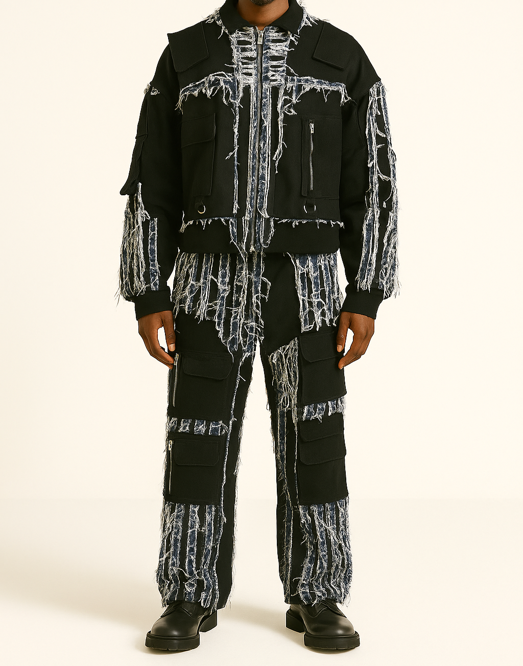 Black Distressed Panel Utility Co-ord Set