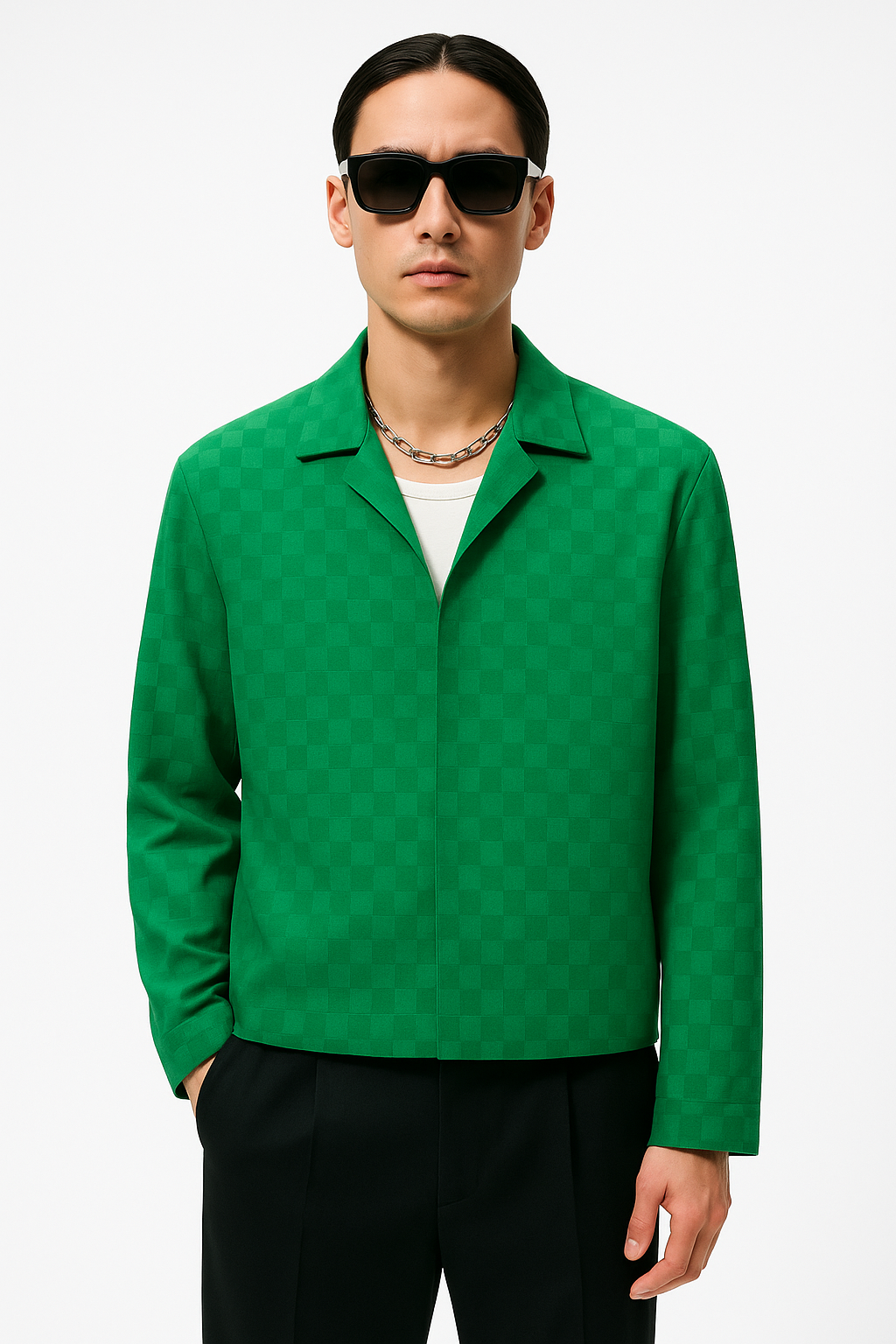 Emerald Green Checkered Minimal Jacket