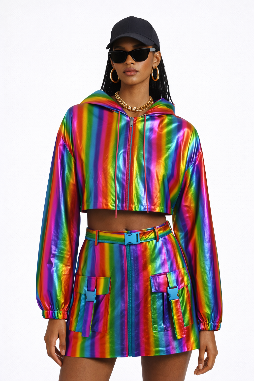 Rainbow Holographic Skirt Set