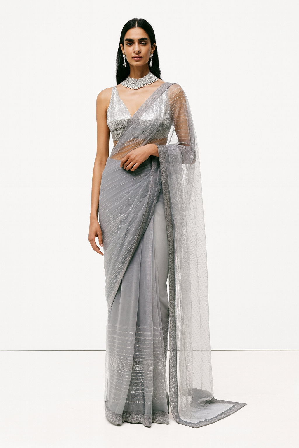 Silver Mist Organza Saree