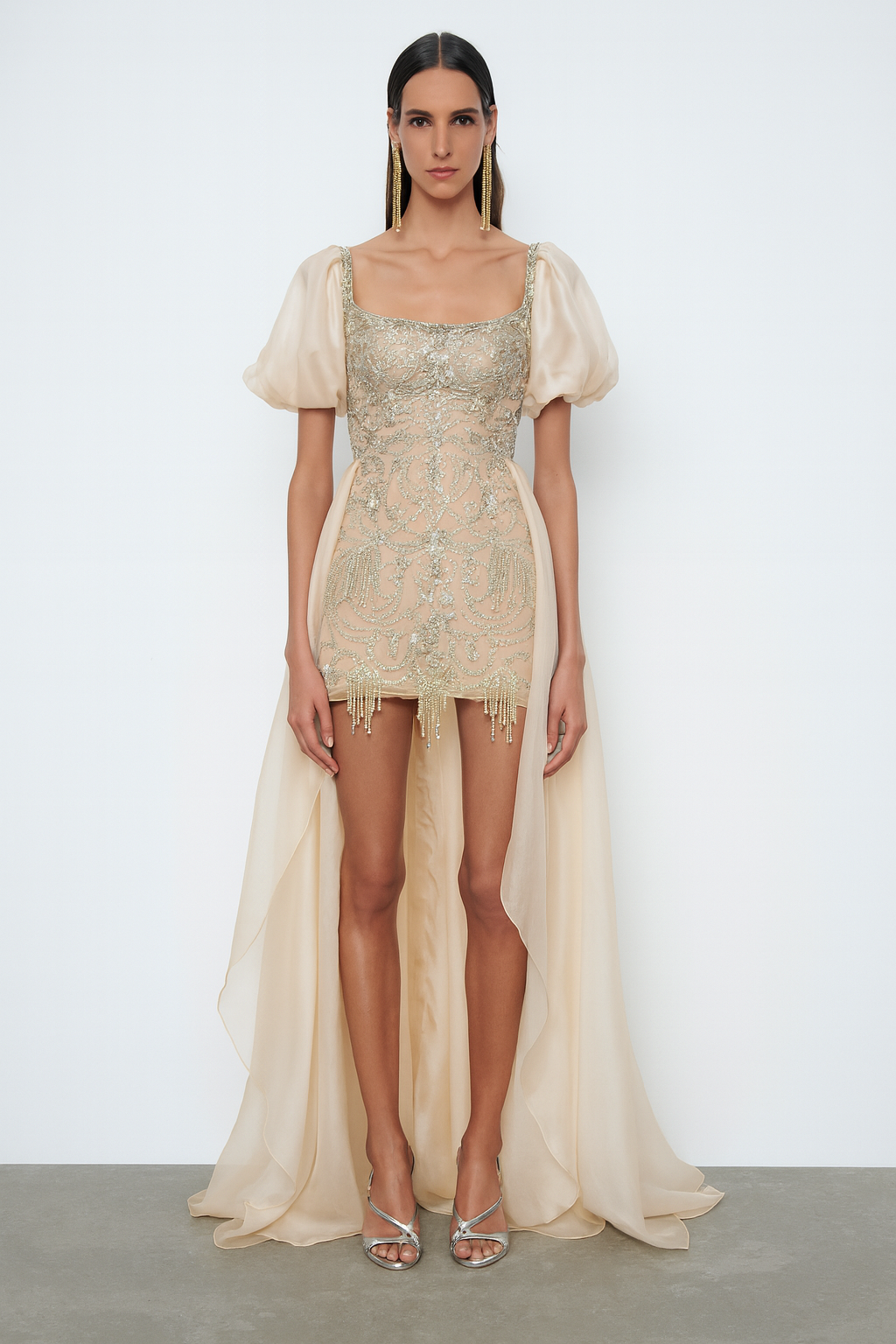 Champagne Luxe Embellished Mini Gown