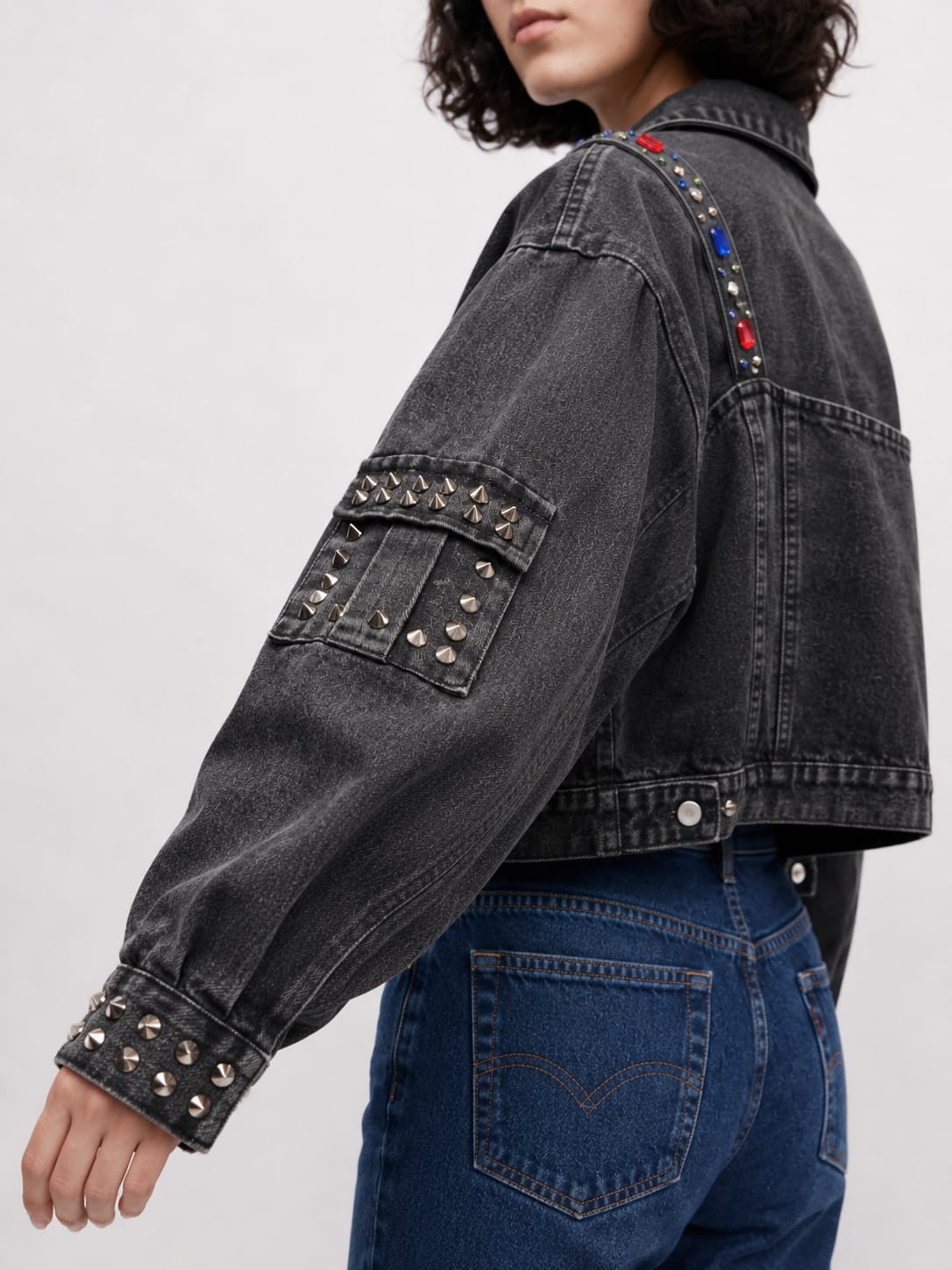 Studded Embellished Black Denim Jacket