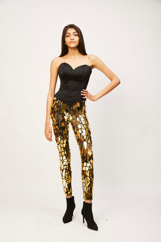 Gold Mirror Embellished Statement Pants
