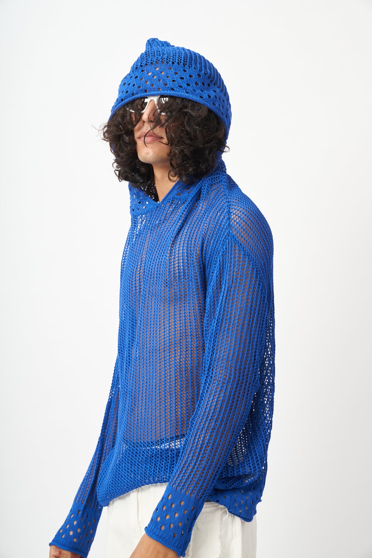 Electric Blue Mesh Knit Hoodie