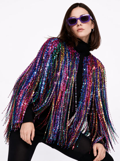 Multicolor Sequin Fringe Statement Jacket