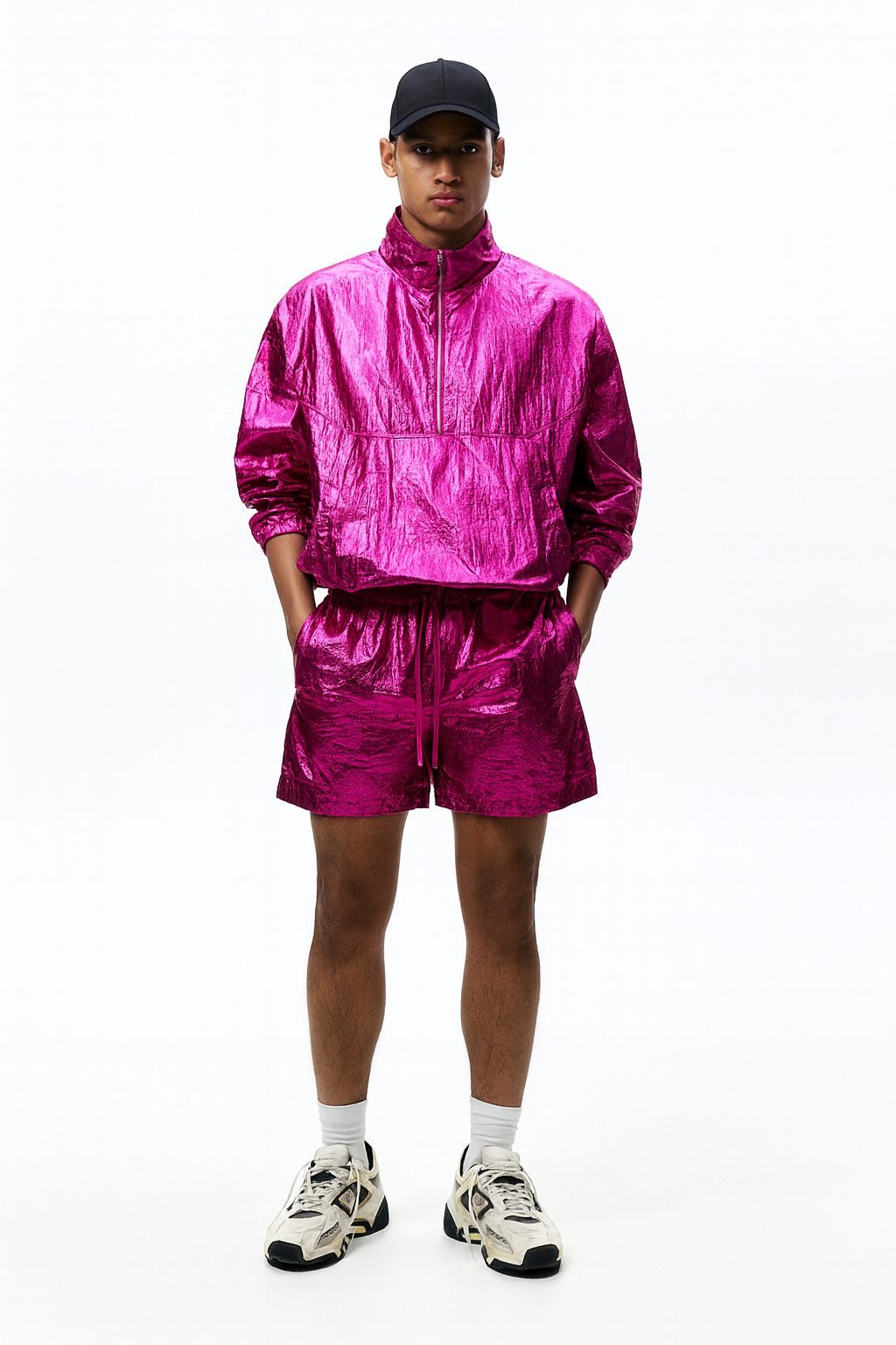 Pink Metallic Windbreaker Short Coord Set