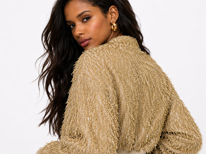 Golden Fringe Luxe Bomber Jacket