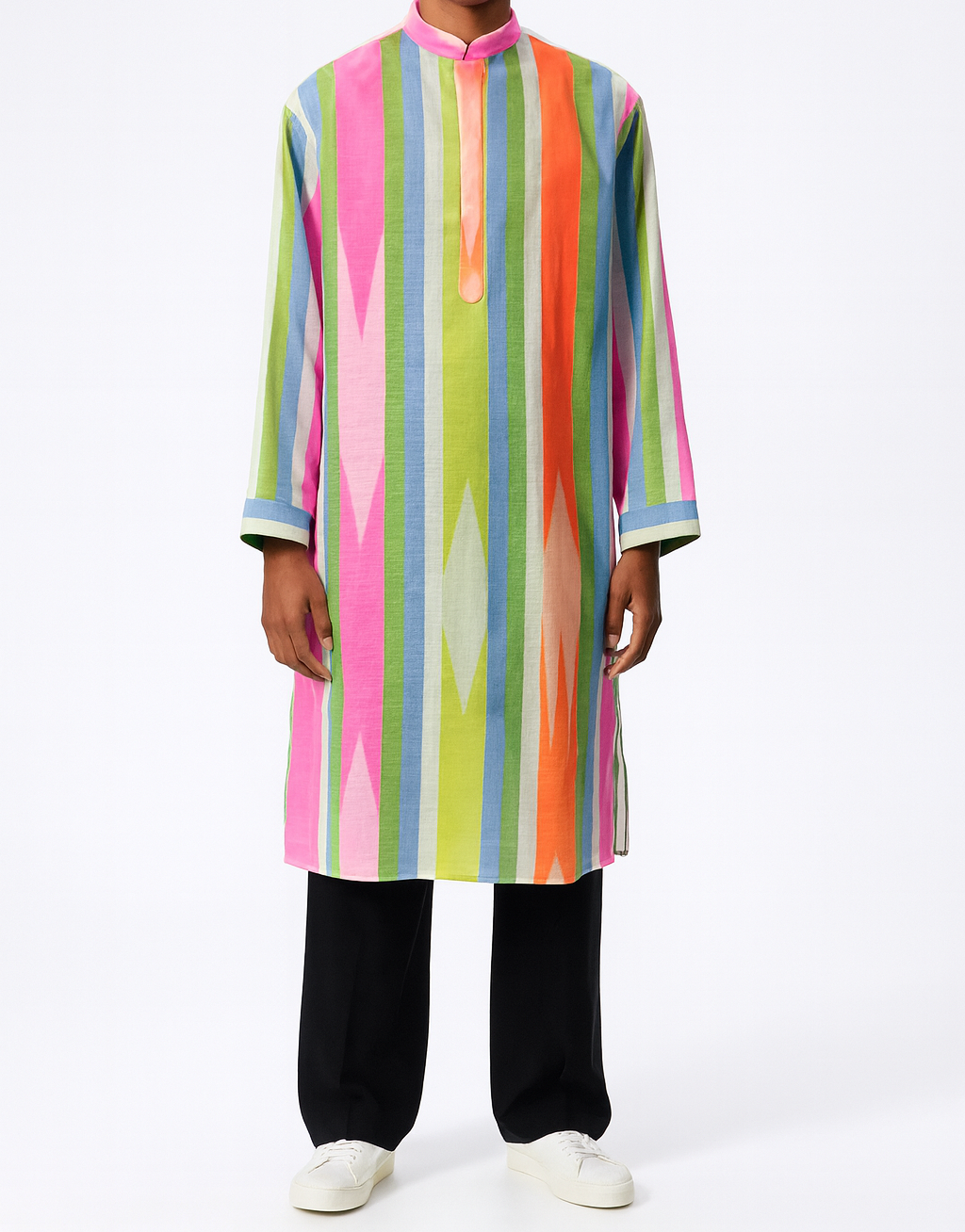 Multicolour Vertical Ikat Stripe Kurta